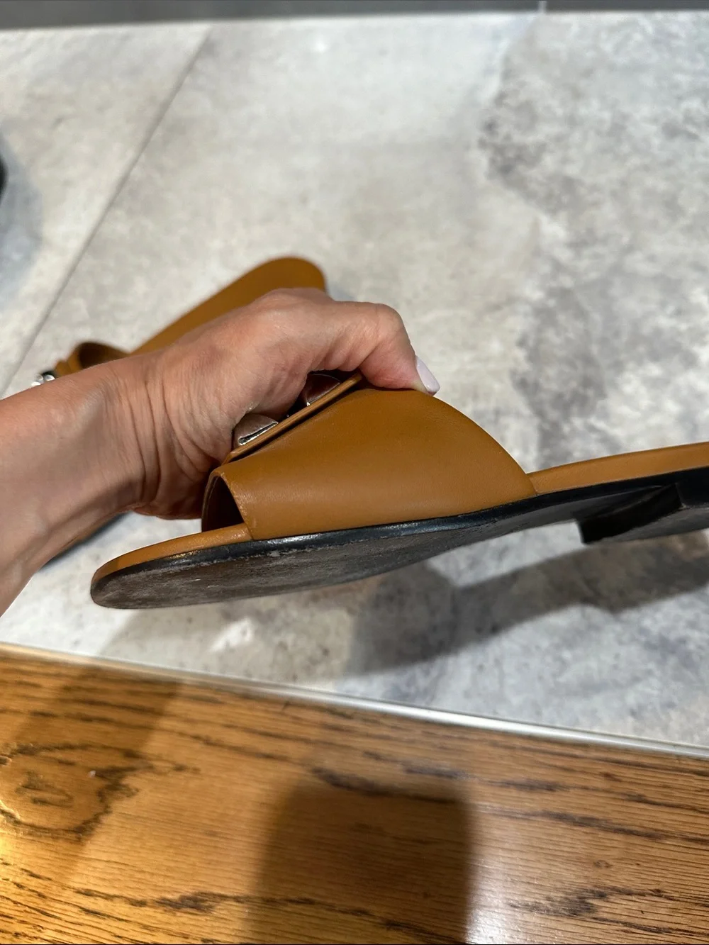 Hermes Dune gold calf Leather Slide Sandals with silver hardware - - Picture 4 of 6